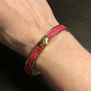Pink Leather on Gold (stainless steel?) Bangle Bracelet * preowned *